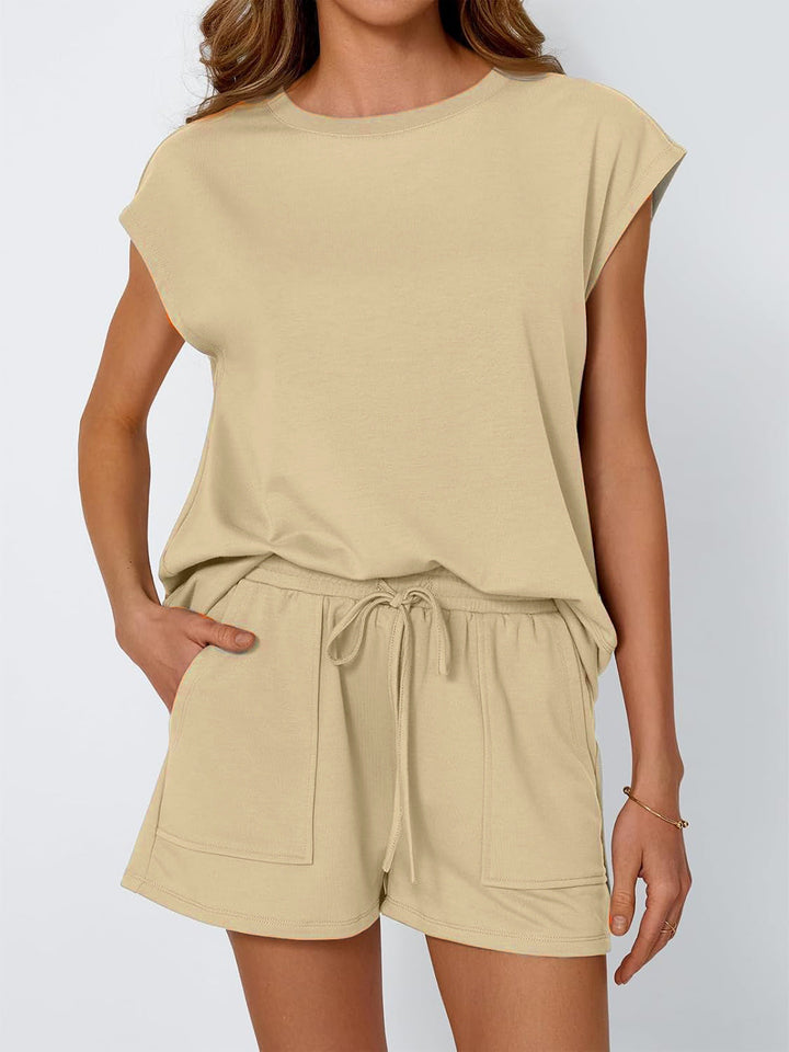 Damen lässiges Zweiteiliges Set mit weitem Oberteil und Shorts Drune