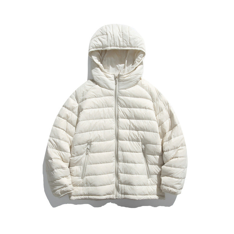Unisex Ultraleichte gesteppte Kapuzenjacke mit Thermofüllung und Reißverschlusstaschen Drune