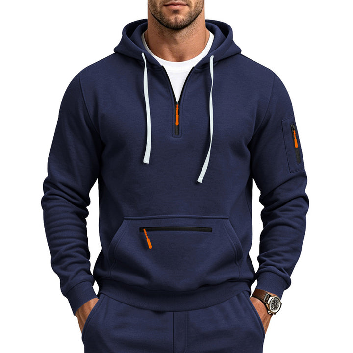 Herren Kapuzensweatshirt mit halbem Reißverschluss und Utility-Ärmeltasche Drune