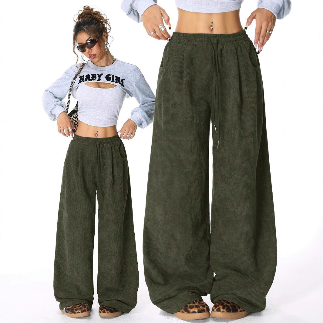 Damen Weite-Hosen Hohe Taille Corduroy Lounge Pants Drune