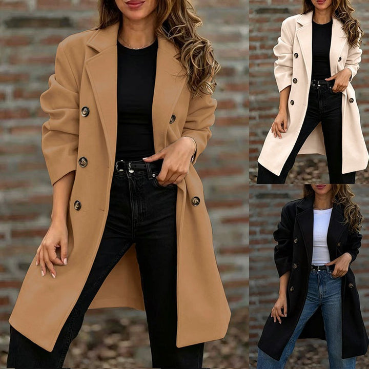 Damen Midilanger Doppelreihiger Mantel im legeren Oversize‑Schnitt mit Reverskragen Drune
