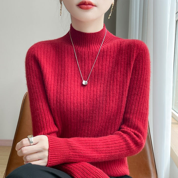 Damen Schmaler Rippenstrick-Mockneck mit extraweicher Kaschmir-Optik Drune
