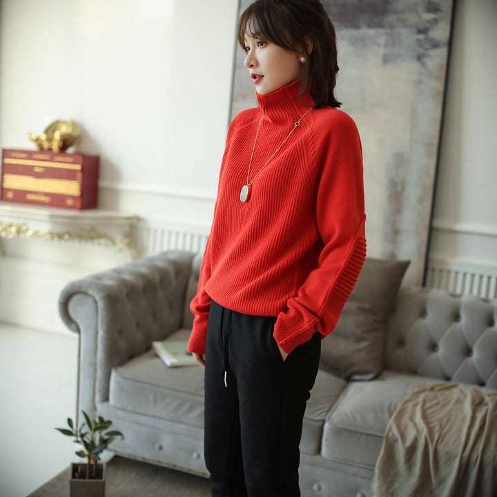 Damen Rollkragenpullover aus feinem Rippstrick mit Raglanärmeln und legerer Silhouette Drune