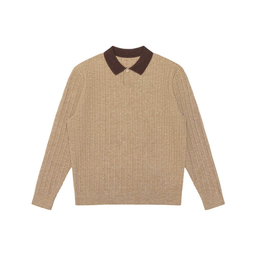 Herren Feinstrukturierter Rippstrick-Polo-Pullover mit Kontrastkragen Drune