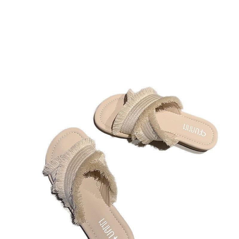 Damen Pantolette mit fransigem Design und softer Innensohle Drune