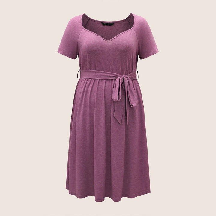 Damen lässiges Maxikleid mit Taillengürtel und V-Ausschnitt Drune