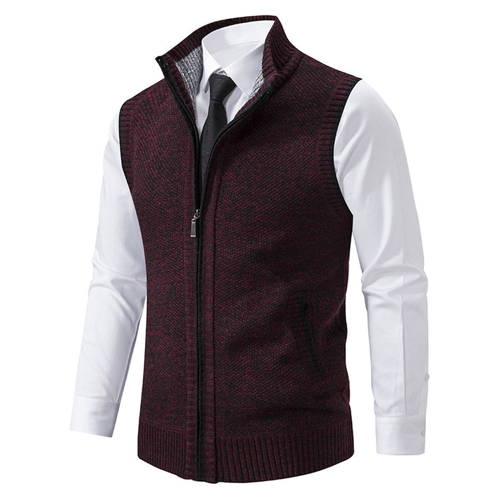 Herren Slim-Fit Ärmellose Strukturstrickweste mit Stehkragen und Frontreißverschluss Drune