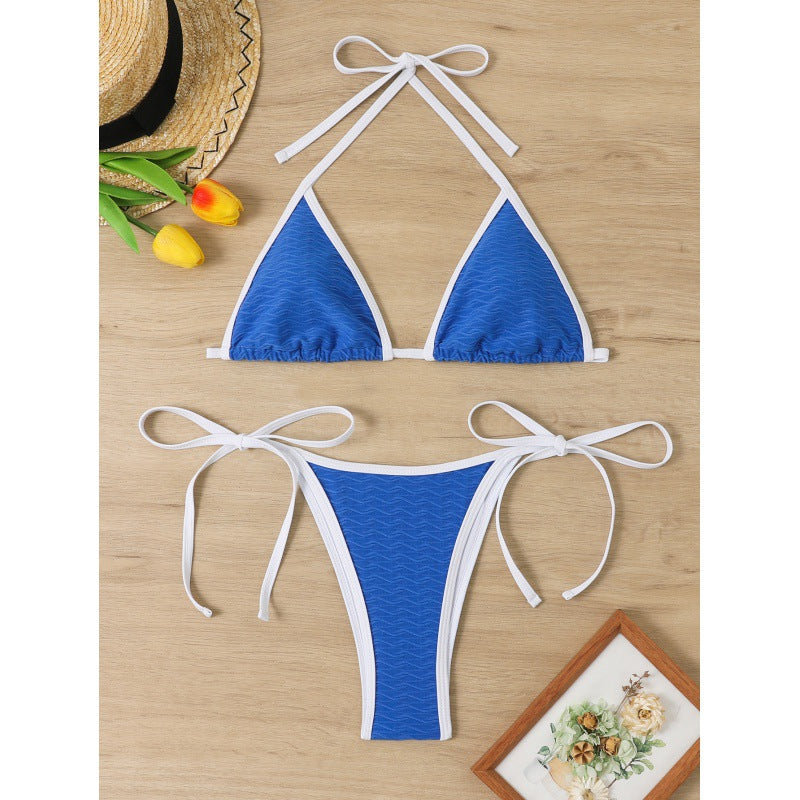 Damen Triangel-Bikini mit verstellbaren Bindebändern und raffiniertem Wellenmuster Drune