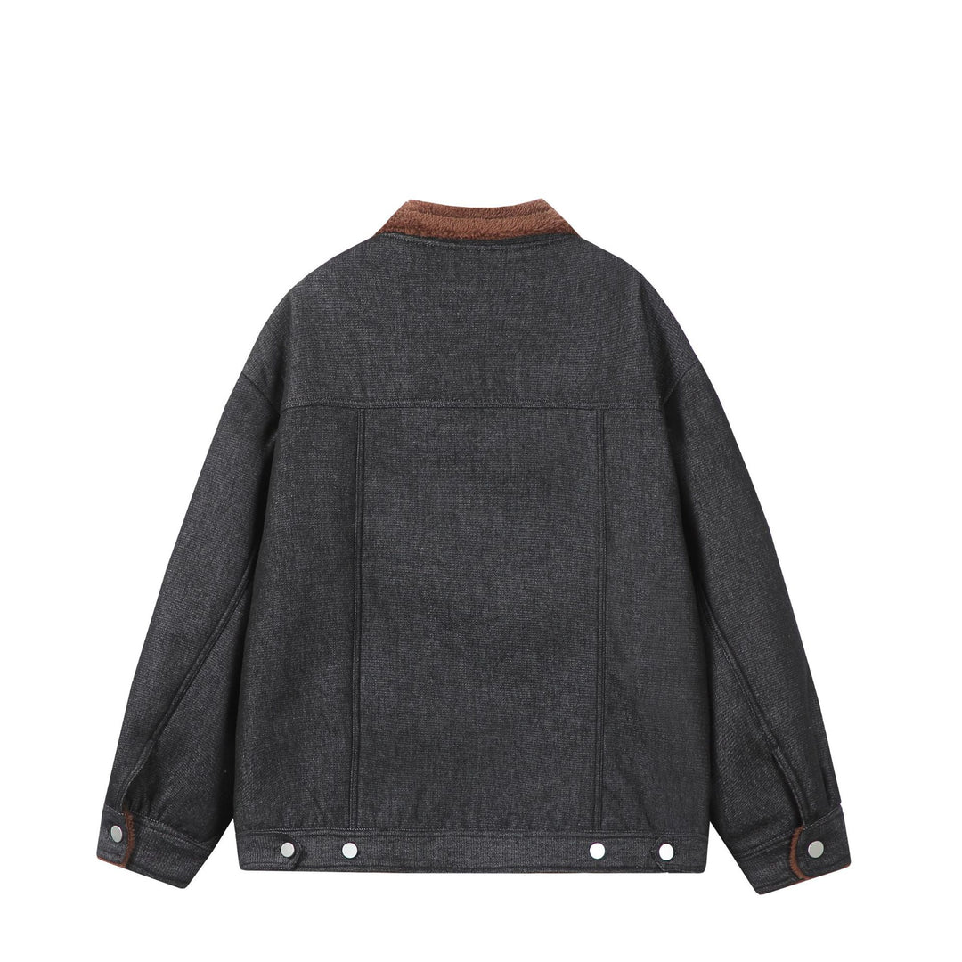 Herren Gefütterter Denim‑Blouson mit Teddykragen, Druckknopffront und Utility‑Taschen Drune