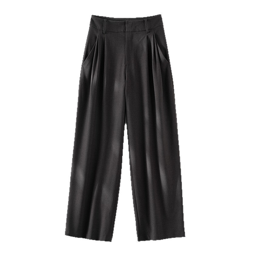 Damen Hochtaillierte Palazzo-Stoffhose mit Bundfalten, Eingrifftaschen und klarer Bügelfalte Drune