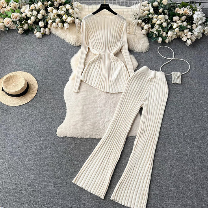 Damen modisches Strick-Loungewear-Set mit schmeichelnden Rippdetails Drune