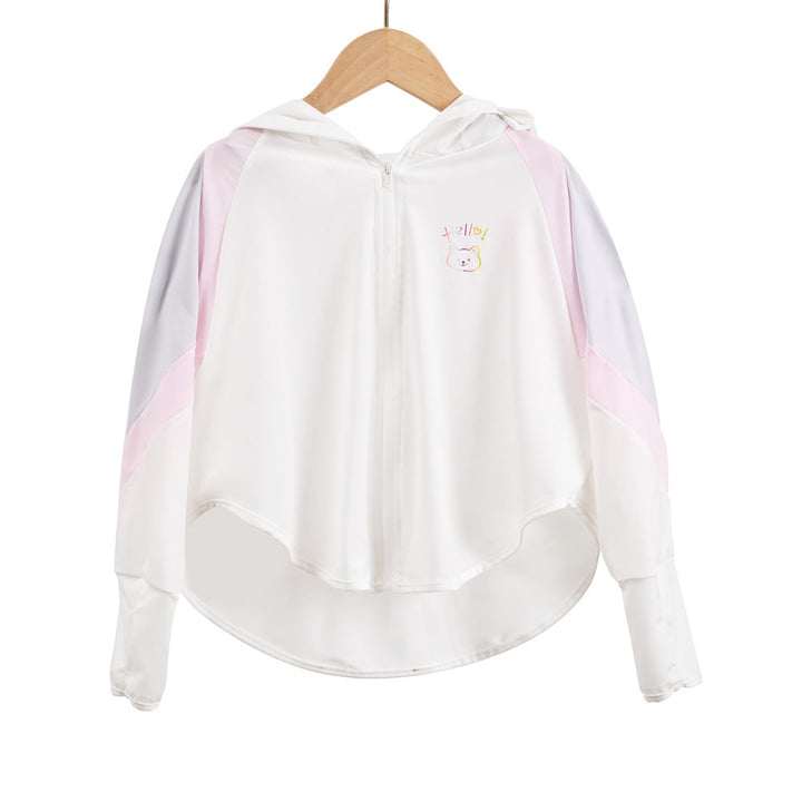 Unisex nan ultraleichte Kinder-Sonnenschutzjacke mit Kapuze, Reißverschluss, Meshfutter und Bärenstickerei  Drune