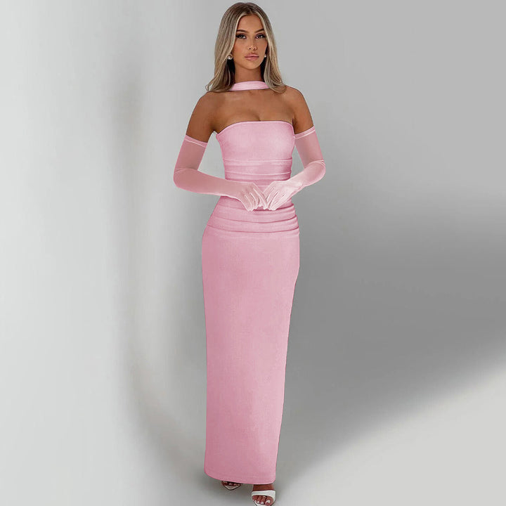 Damen Elegantes schulterfreies Abendkleid mit Flügelärmeln Drune