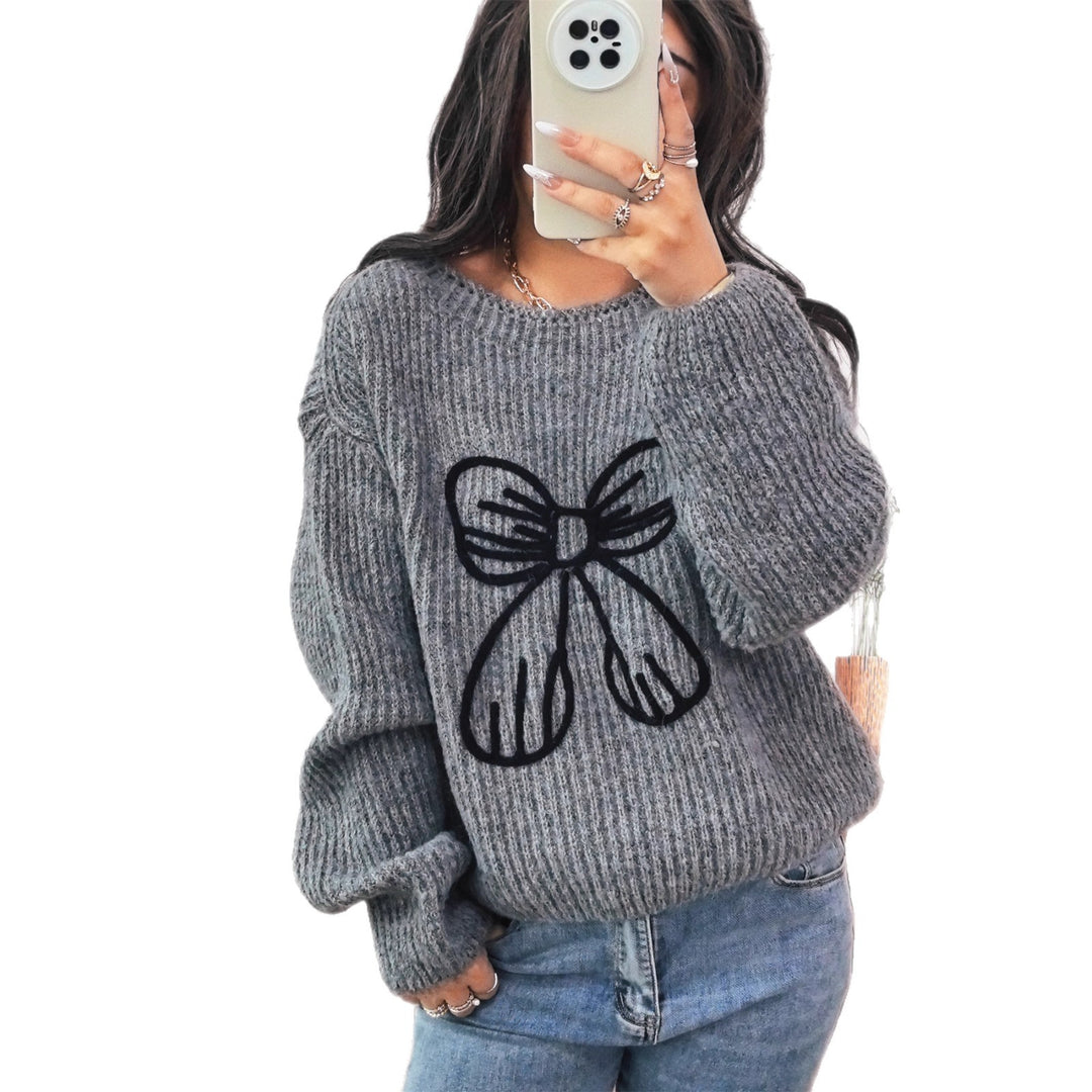 Damen Grobstrickpullover mit verspieltem Schleifenmotiv Drune