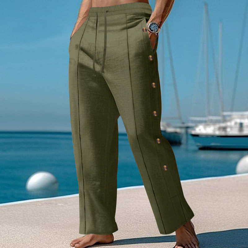 Herren nan maritime Relaxhose mit weitem Bein, elastischem Kordelzugbund und seitlicher Knopfleiste Drune