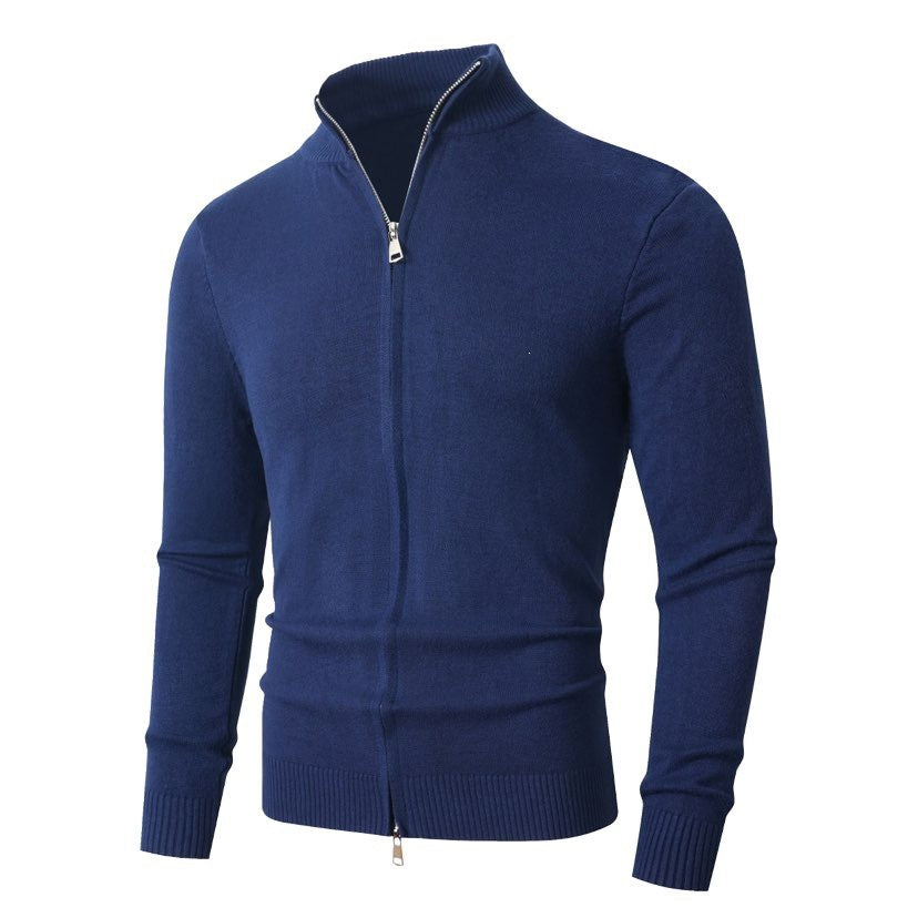 Herren Slim-Fit Feinstrick-Cardigan mit Zweifach-Reißverschluss und Stehkragen Drune
