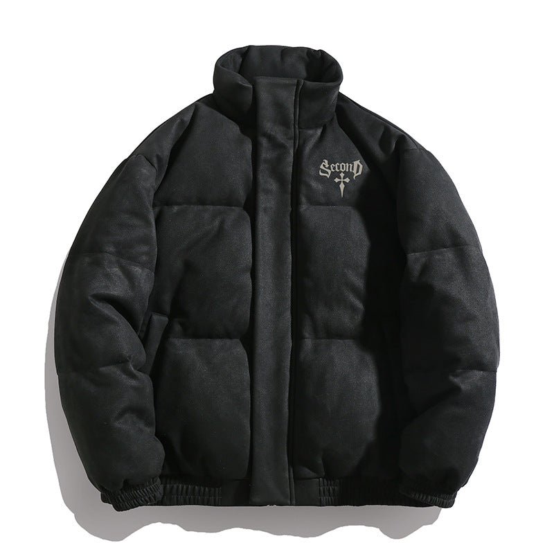 Unisex Wattierte Jacke mit Veloursoberfläche, hohem Stehkragen und verdecktem Reißverschluss Drune
