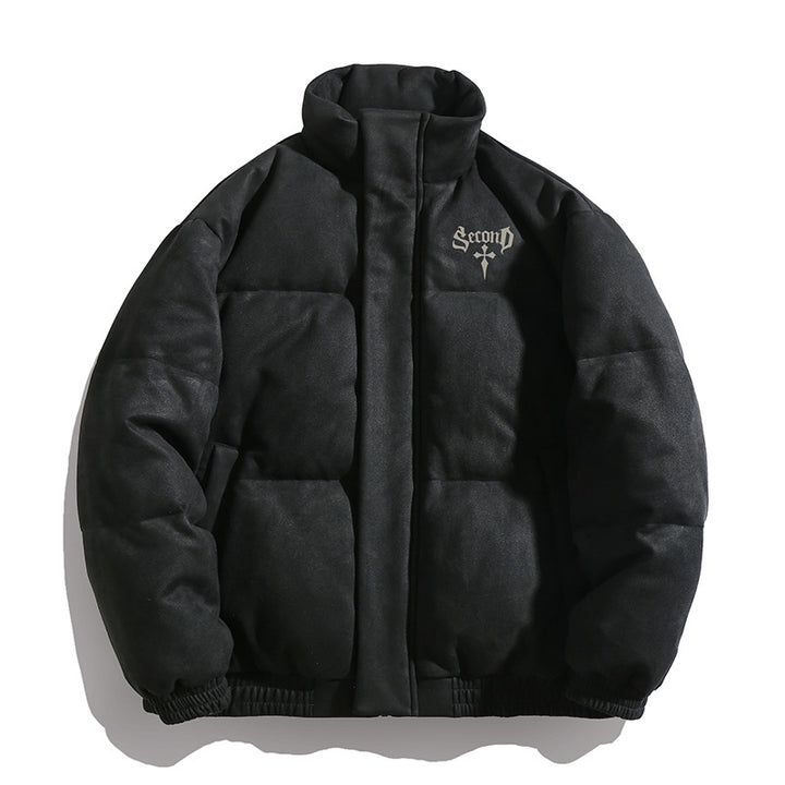 Unisex Wattierte Jacke mit Veloursoberfläche, hohem Stehkragen und verdecktem Reißverschluss Drune