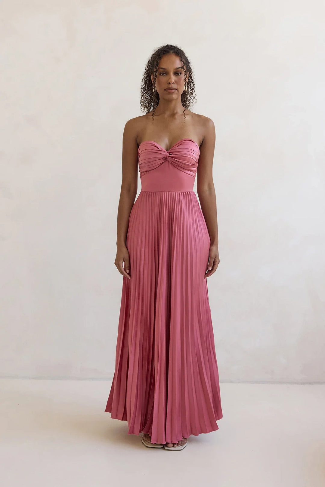 Damen Langärmliges Plisseekleid mit elegantem Oberteil und fließendem Rock Drune