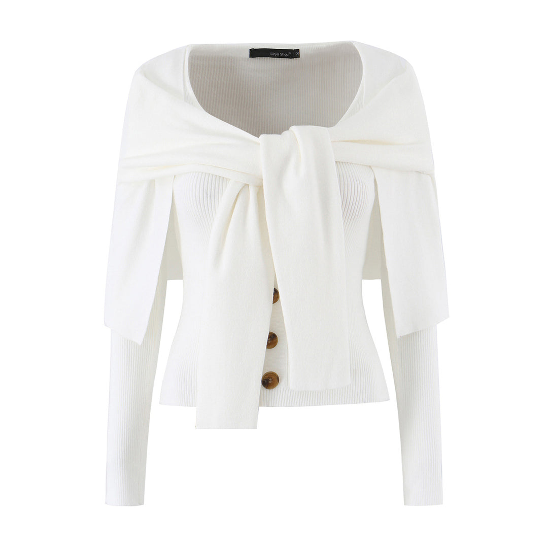 Damen Schulterstrick-Cardigan mit abnehmbarem Schultertuch-Detail Drune