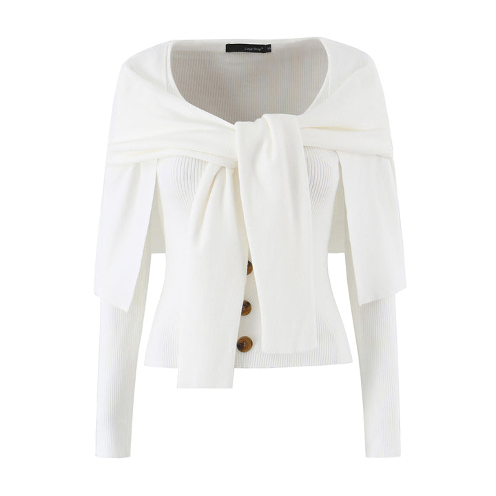 Damen Schulterstrick-Cardigan mit abnehmbarem Schultertuch-Detail Drune