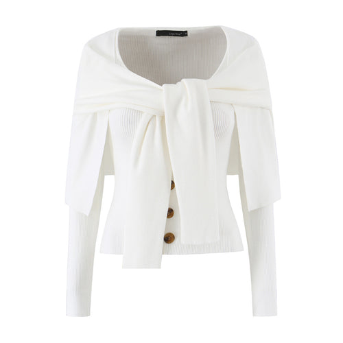 Damen Schulterstrick-Cardigan mit abnehmbarem Schultertuch-Detail Drune
