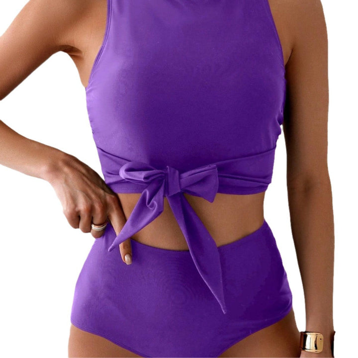 Damen Hoch tailliertes Bikini-Set mit modischem Knoten-Detail Drune