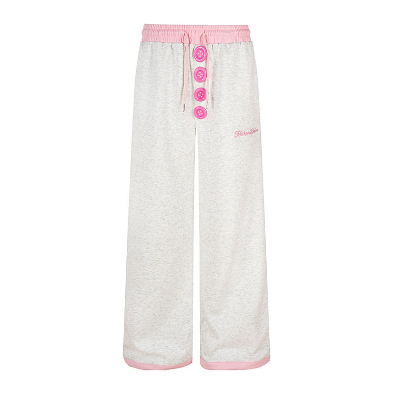 Damen Weite Lounge-Hose mit Zierknopfleiste, hohem Bund und Kordelzug Drune