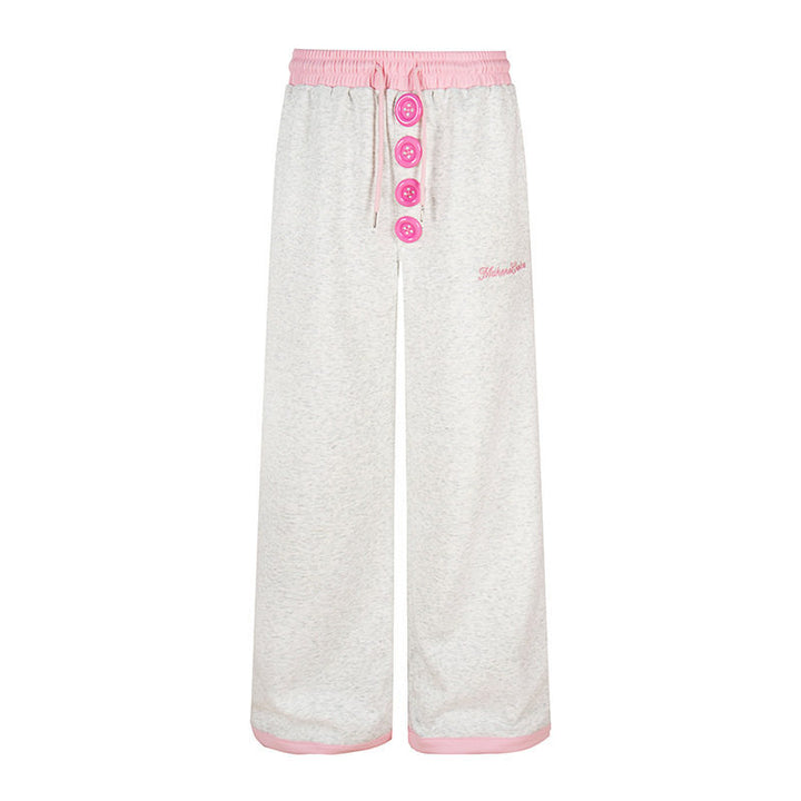 Damen Weite Lounge-Hose mit Zierknopfleiste, hohem Bund und Kordelzug Drune