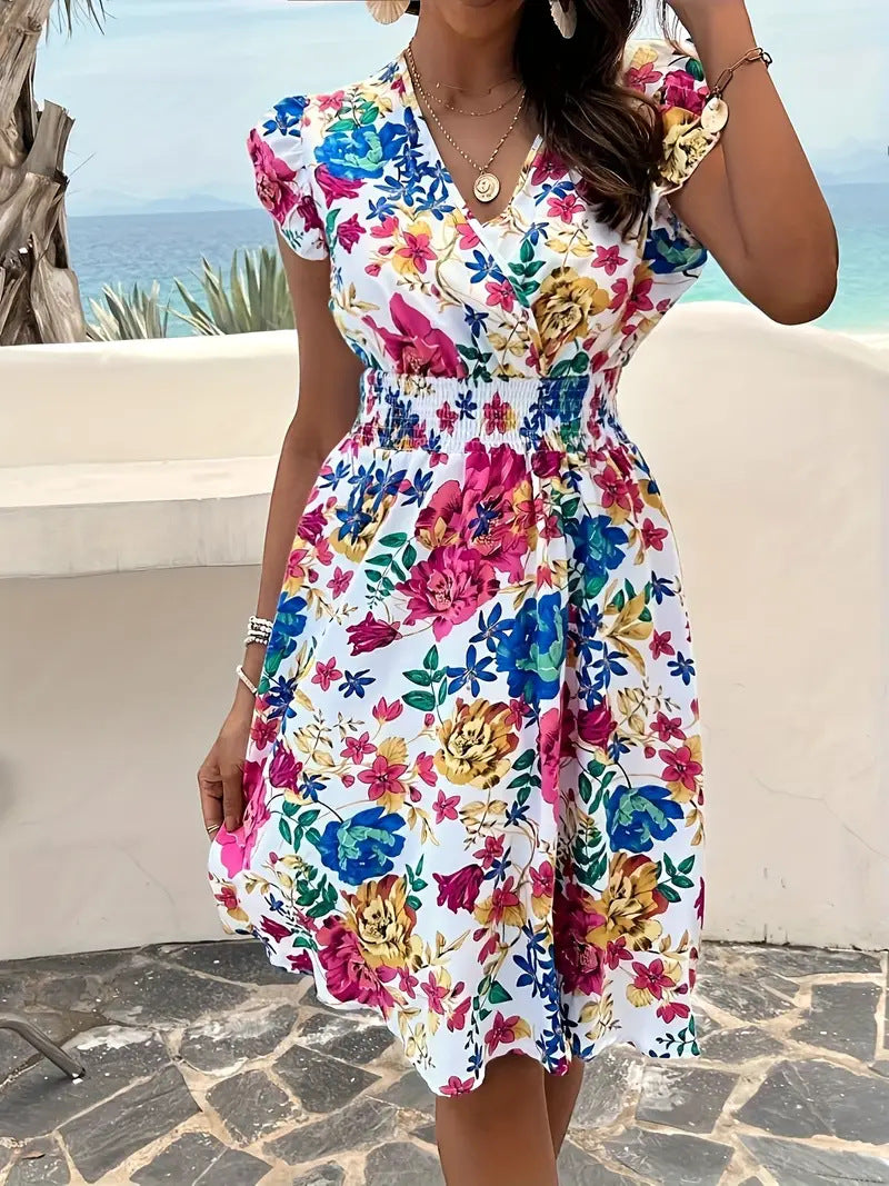 Damen Blütenmuster Wickelkleid Drune