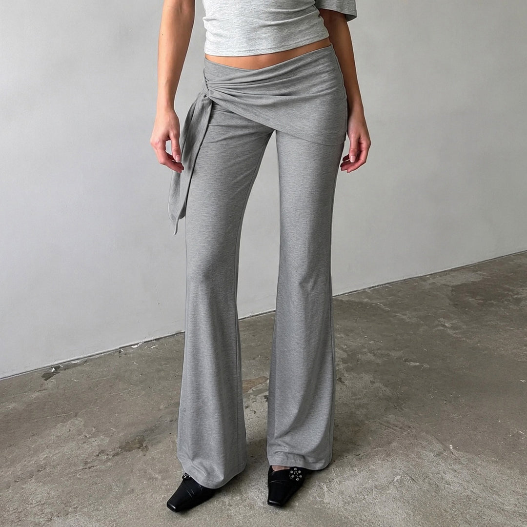 Damen Flair-Loungehose mit Wickelbund, Bindeschal und weitem Schlag Drune