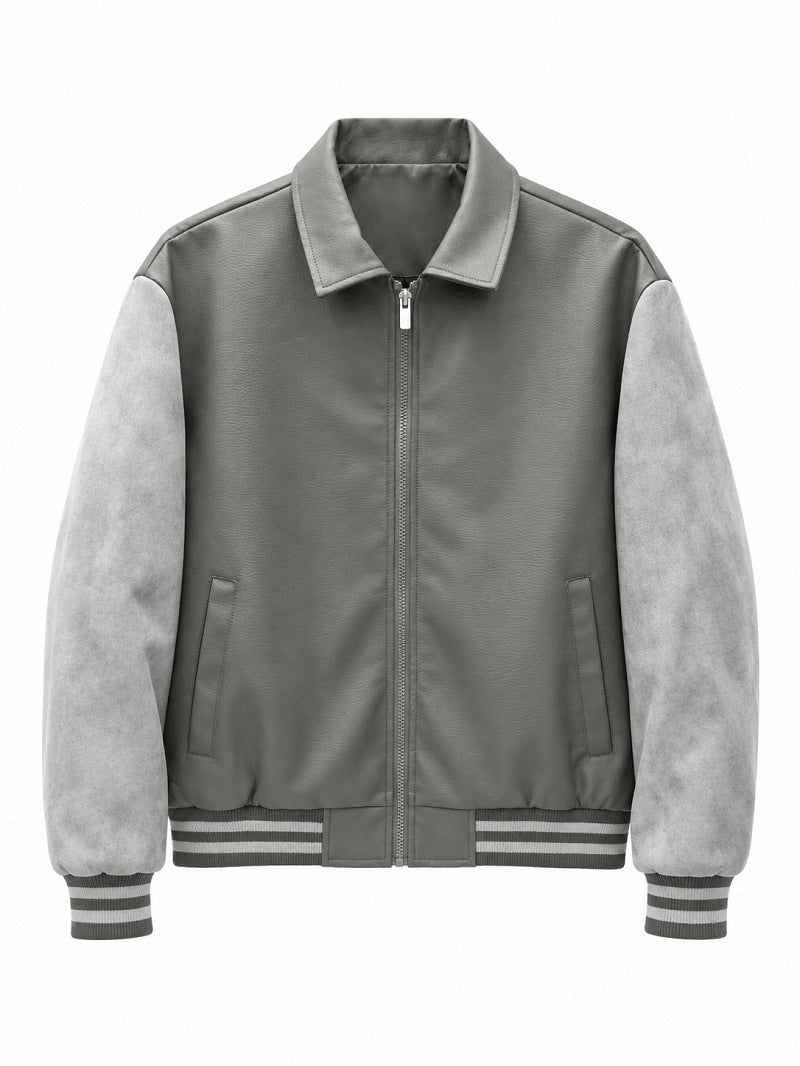 Herren Modische Kunstleder Bomberjacke Drune