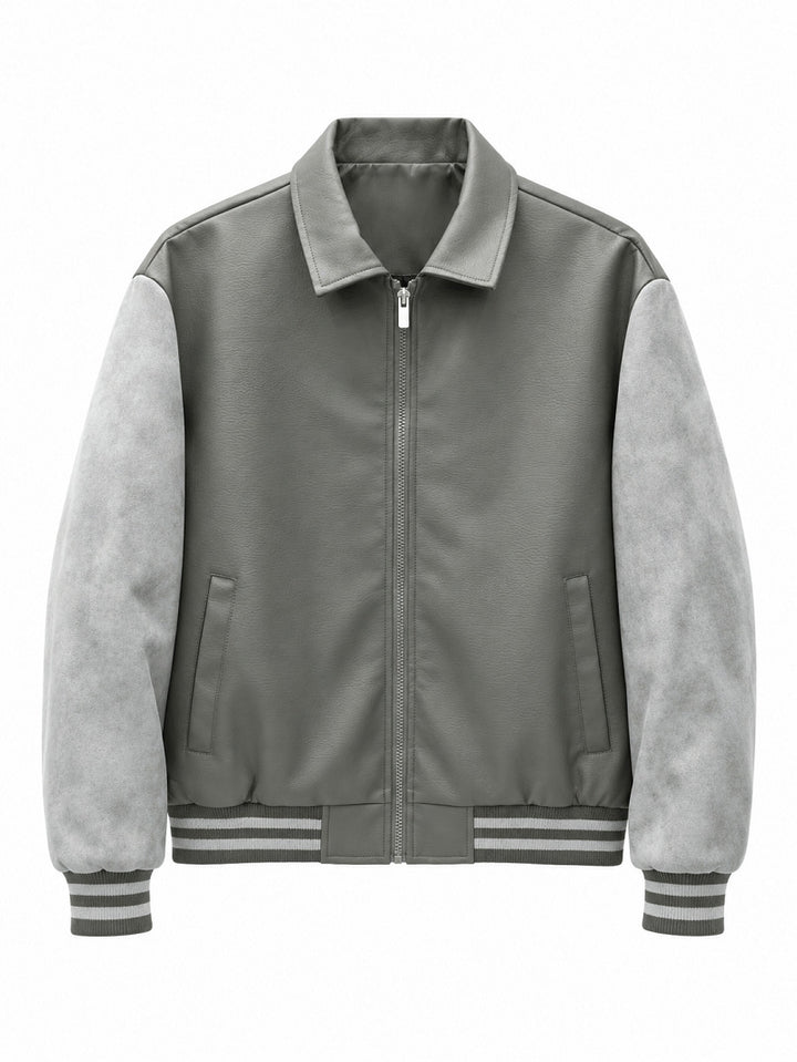 Herren Modische Kunstleder Bomberjacke Drune