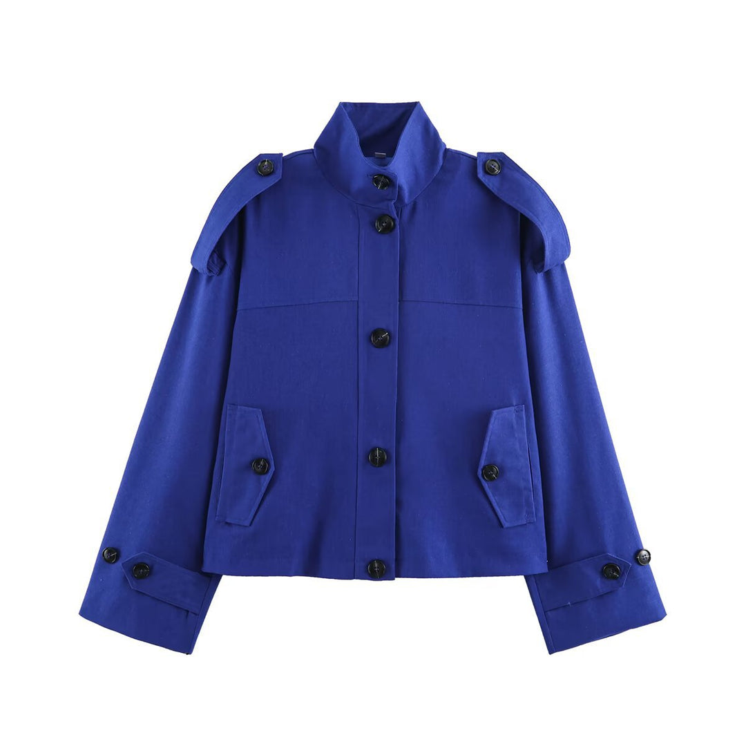 Damen Kurz geschnittene Utility‑Jacke mit Stehkragen, Schulterklappen und Pattentaschen Drune