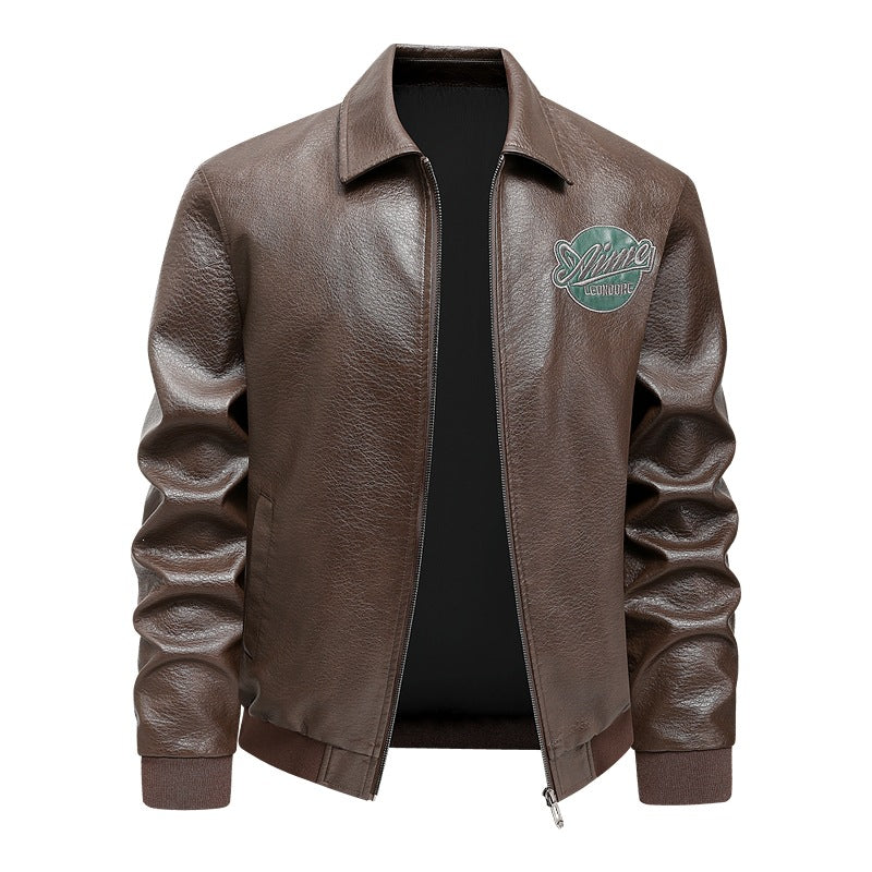 Herren Lässige Lederjacke mit Stickdetails Drune