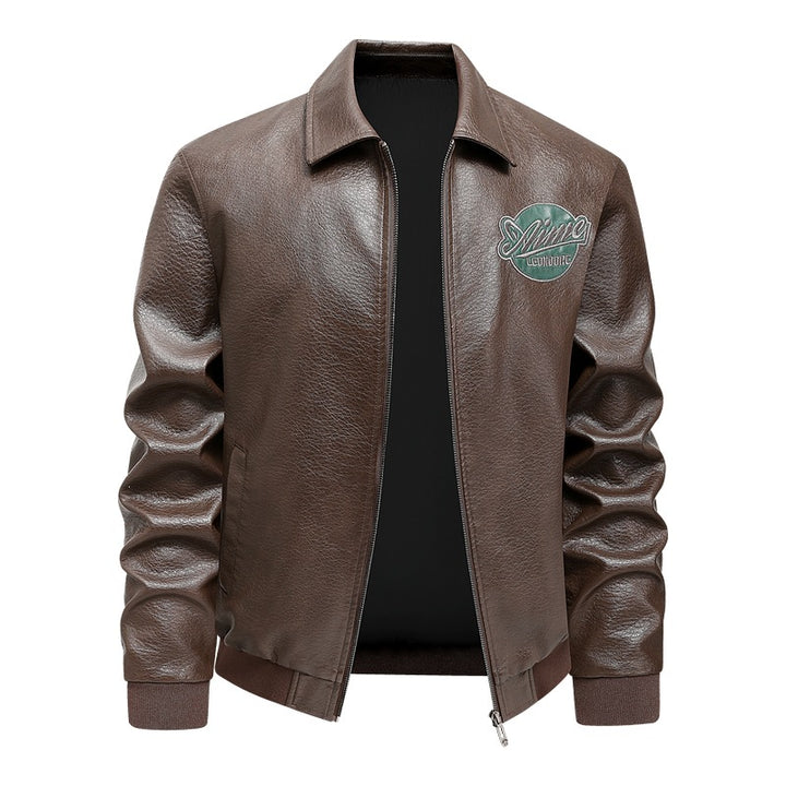 Herren Lässige Lederjacke mit Stickdetails Drune