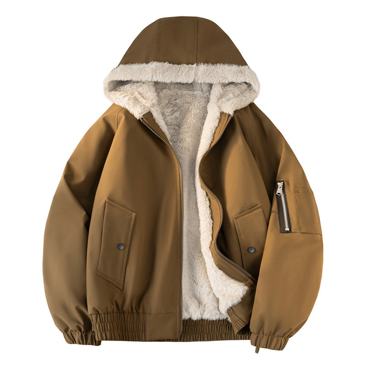 Herren Kapuzen-Bomberjacke mit Teddyfutter, wasserabweisender Außenhülle und Utility-Taschen Drune