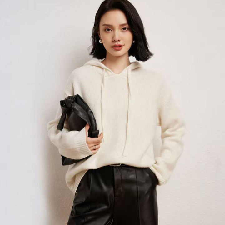 Damen lässiger Strickpullover mit Kapuze und fein strukturierter Oberfläche Drune