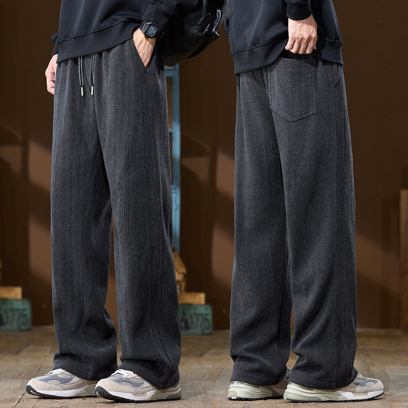 Herren Weit geschnittene Lounge-Hose aus geripptem Strukturstoff mit elastischem Bund und Tunnelzug Drune