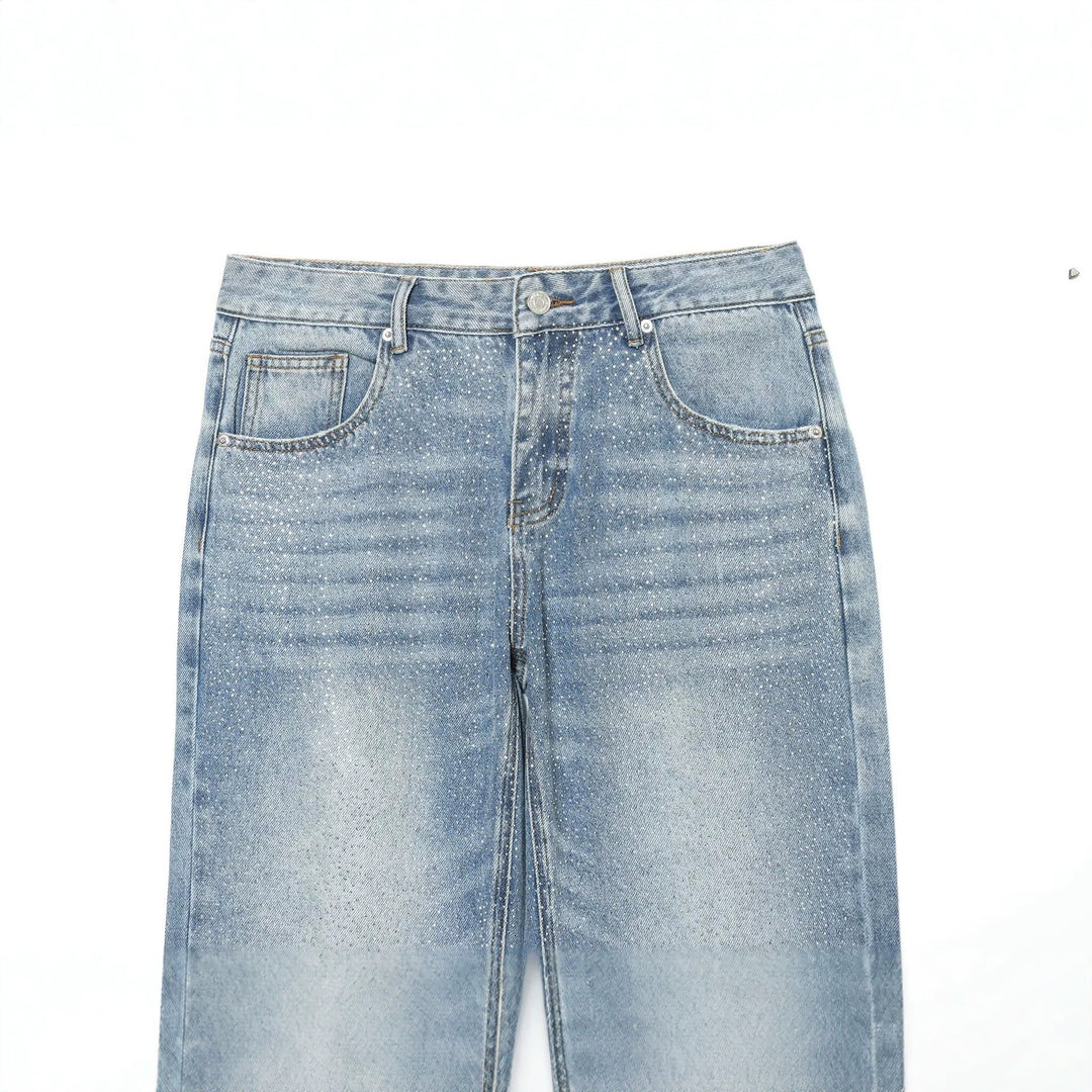 Damen Weite Denim-Jeans mit Glitzerfinish und hoher Taille Drune
