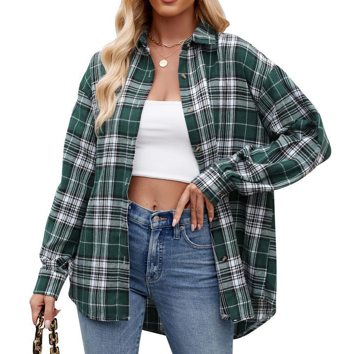 Damen Karierte Oversized Hemdbluse Drune