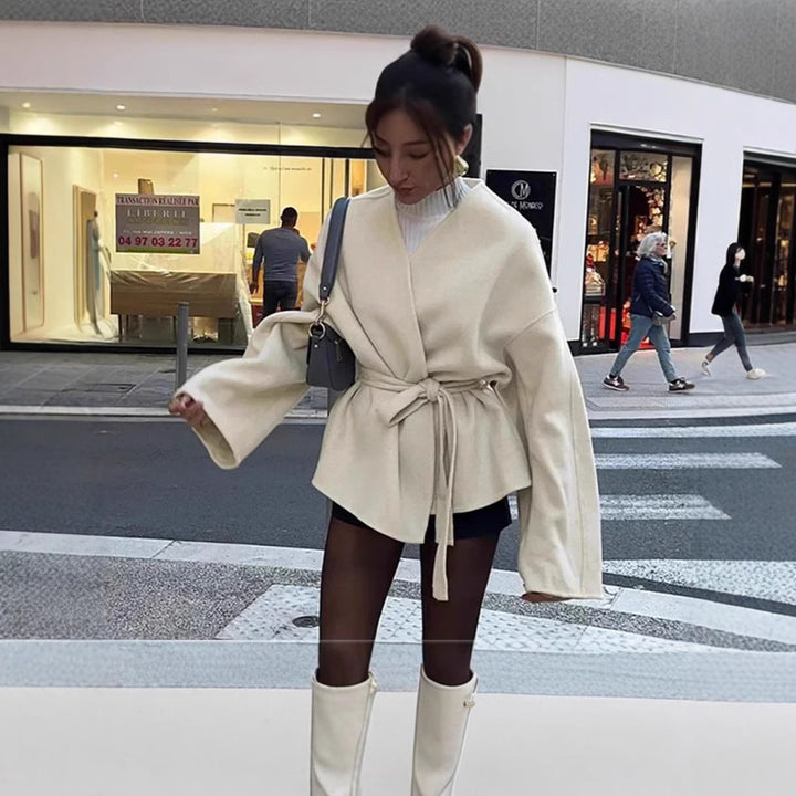 Damen Modejacke mit Taillengürtel und weitem Schnitt Drune