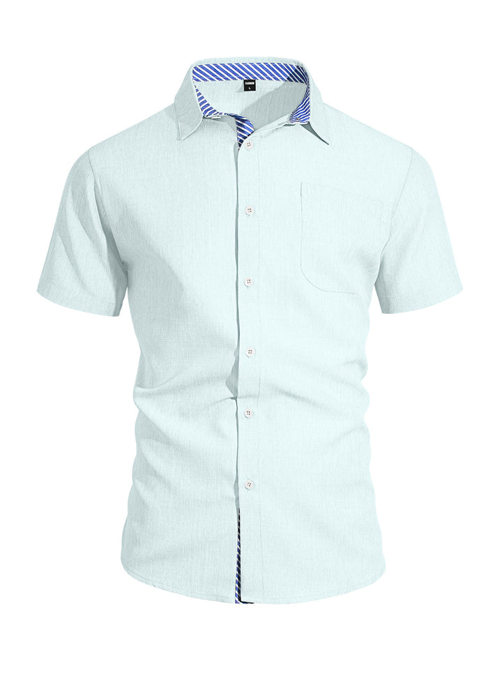 Herren nan Business-Casual Kurzarmhemd mit gestreiftem Kragenfutter und Brusttasche Drune