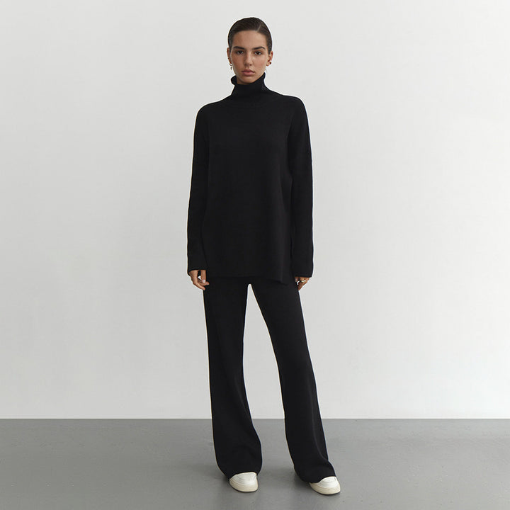 Damen Modisches Strickensemble mit hohem Kragen und weitem Schnitt Drune