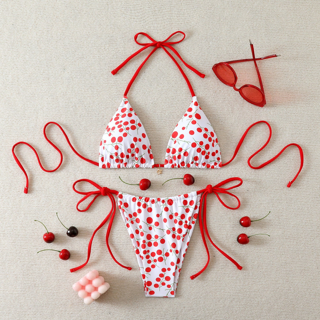 Damen Triangel-Bikini mit verspieltem Kirschmuster Drune