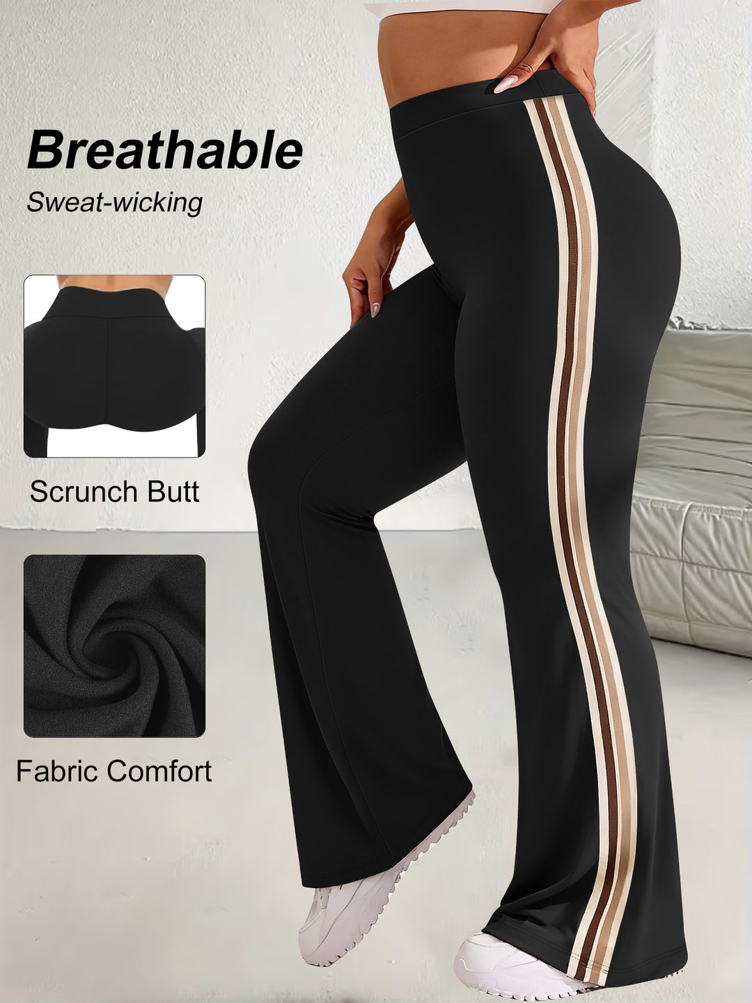 Damen High-Waist Schlaghose mit seitlichem Streifen und Scrunch-Po Drune
