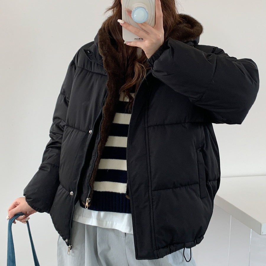 Damen Modische Pufferjacke mit abnehmbarem Kunstfellkragen und praktischen Taschen Drune