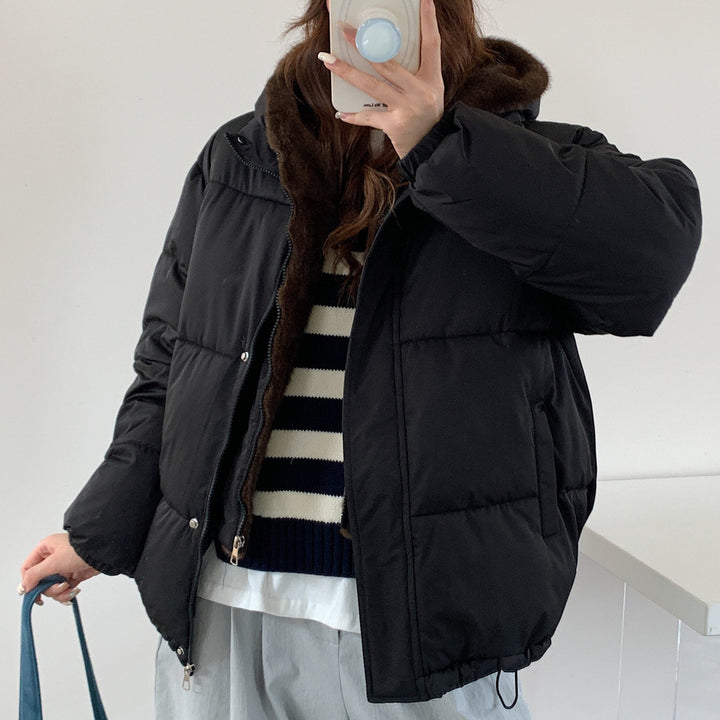 Damen Modische Pufferjacke mit abnehmbarem Kunstfellkragen und praktischen Taschen Drune