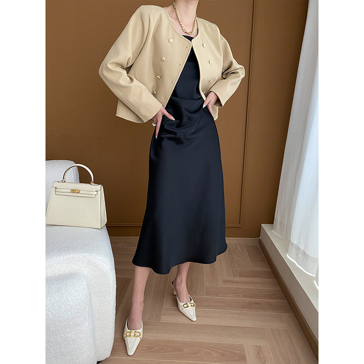 Damen modische Bouclé-Jacke mit doppeltem Knopfverschluss Drune