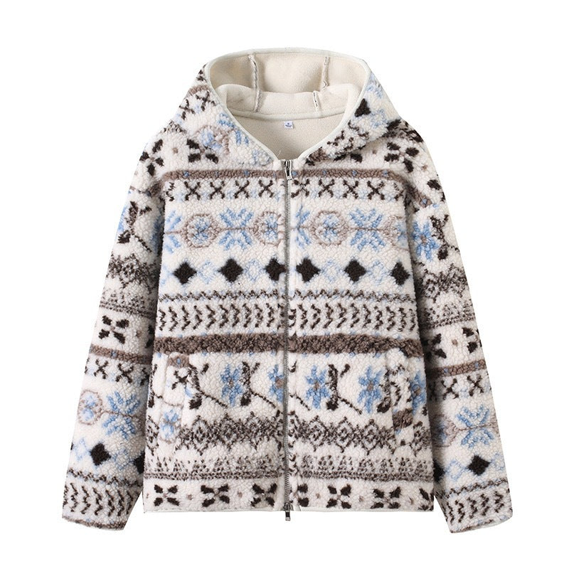 Damen kuschelige Fleecejacke mit Süddeutschem Muster Drune